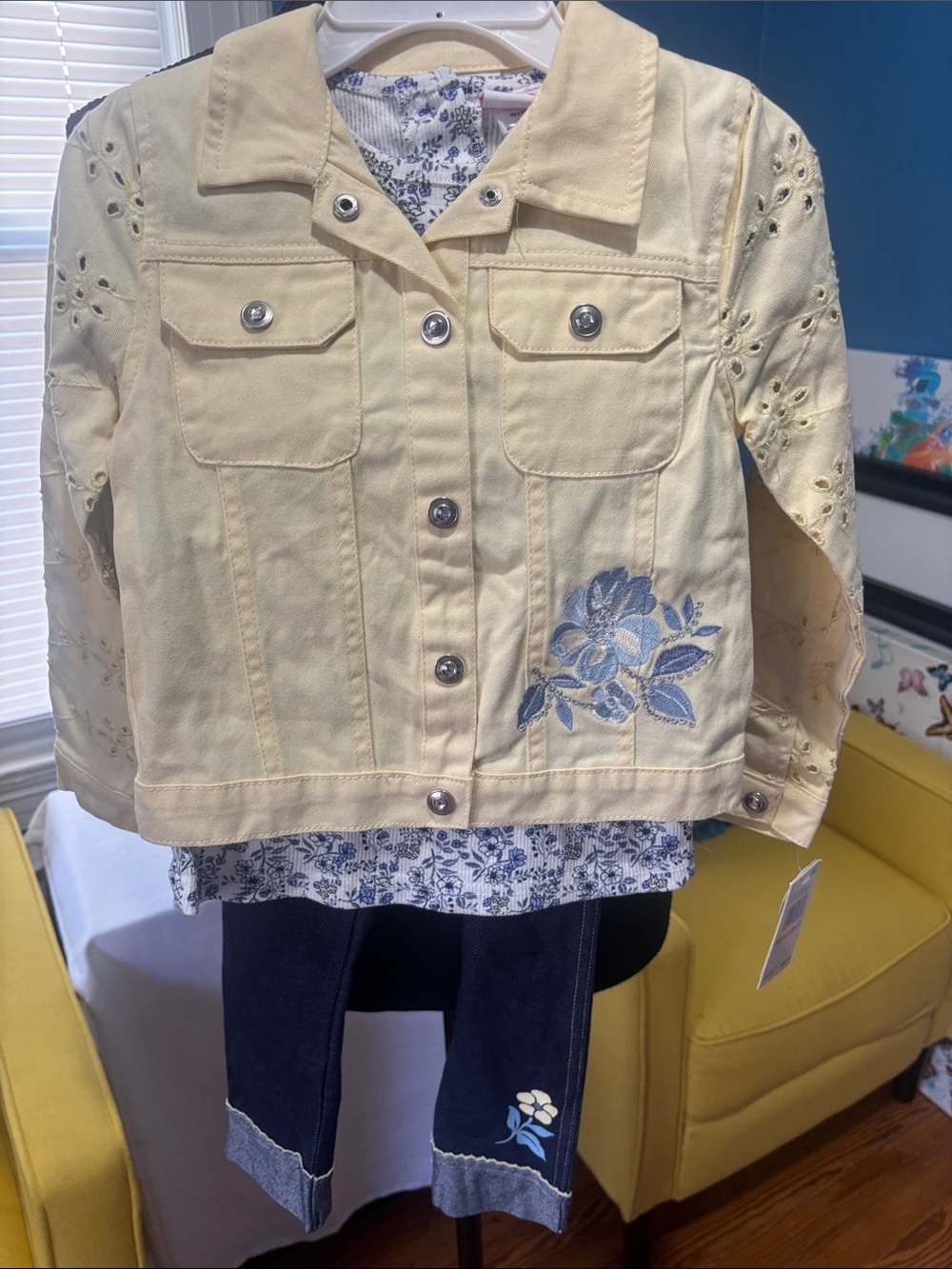 Girls' Floral Embroidered Yellow Jacket - Brand Not Visible size 6